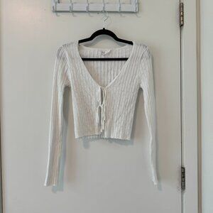 Open Front Tie Long Sleeve Knit Top